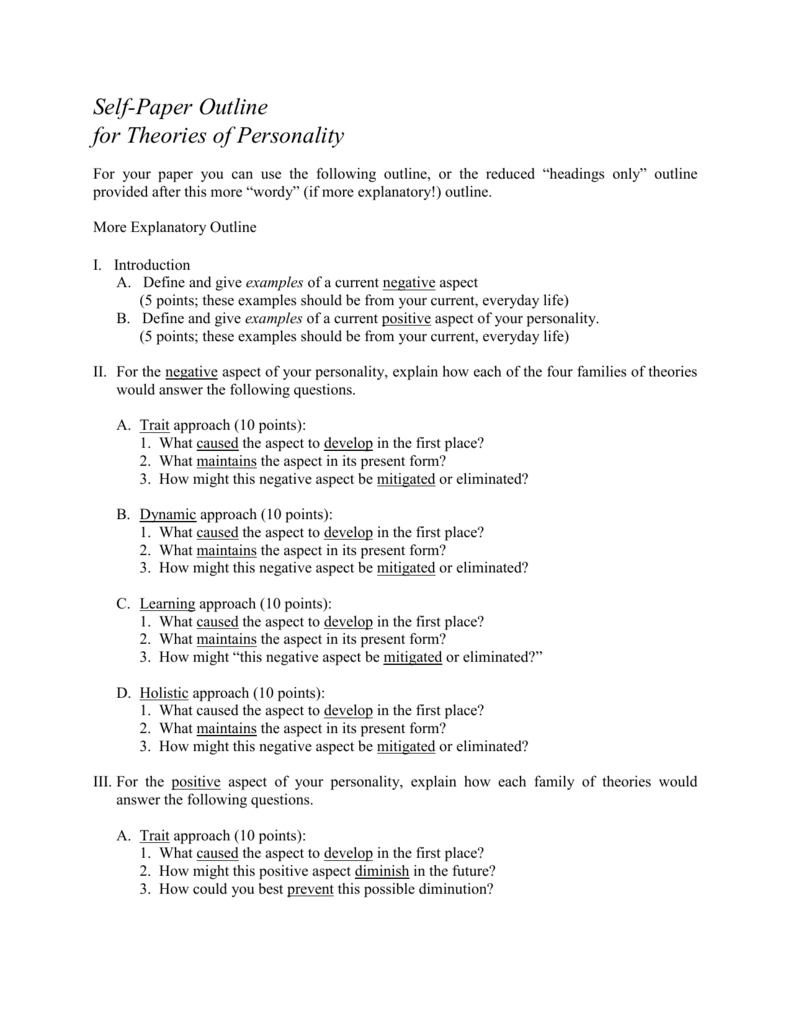 personality research paper outline