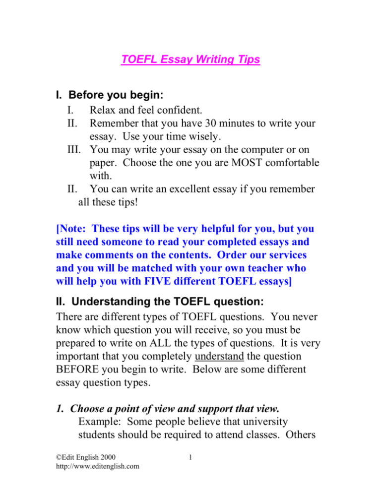 toefl essay writing tips