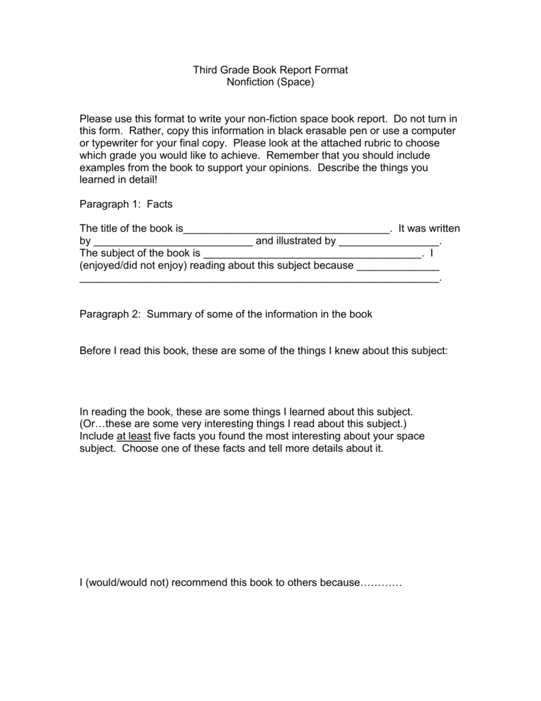 book report format 3rd grade