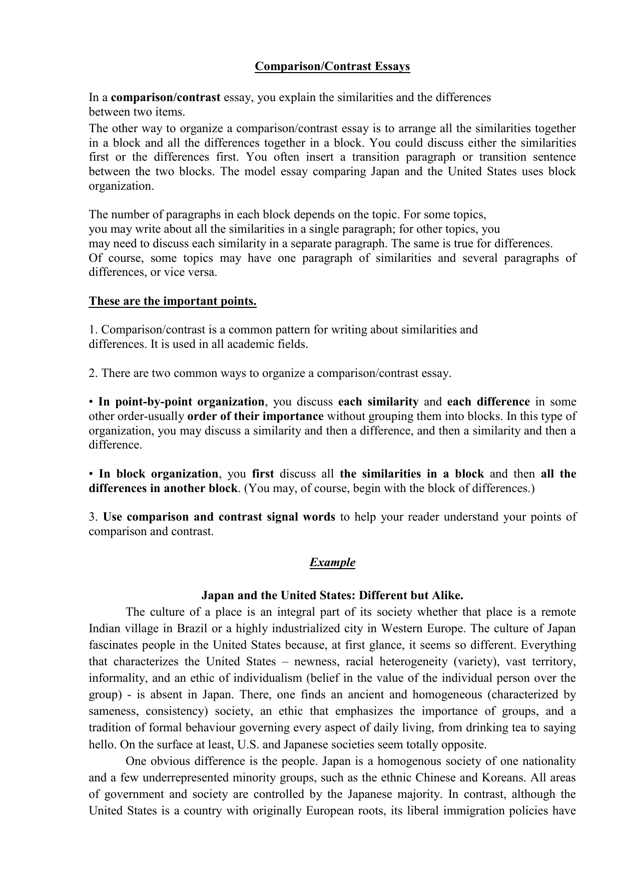 point by point compare and contrast essay