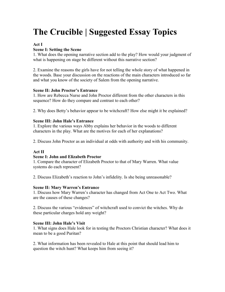The Crucible Suggested Essay Topics