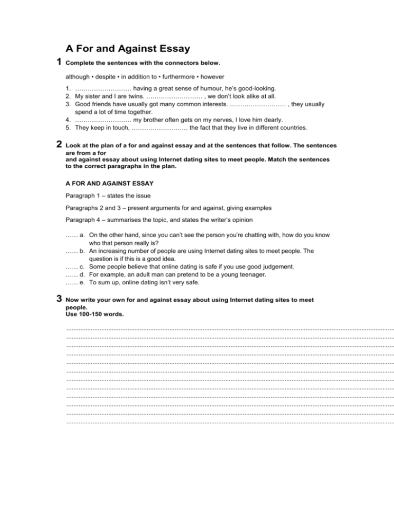 for and against essay exercises pdf