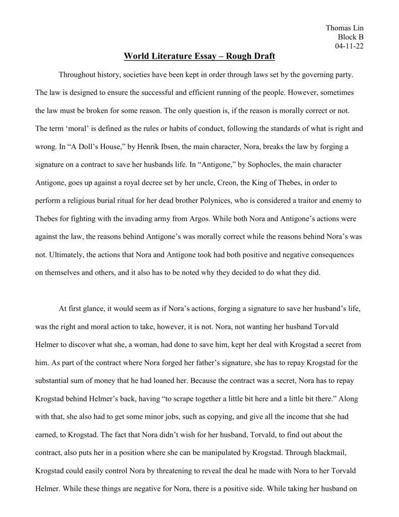 literary analysis rough draft example