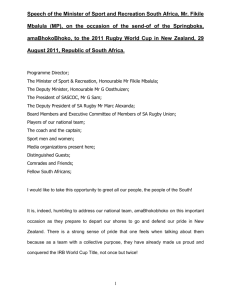 Speech of the Minister of Sport and Recreation South Africa, Mr