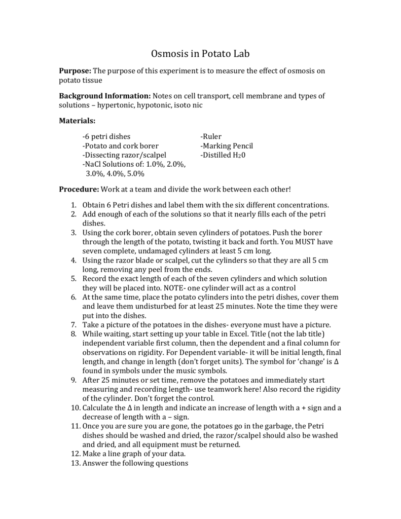 Osmosis In Potato Lab doc
