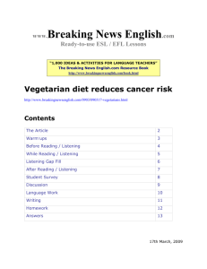 Vegetarian diet reduces cancer risk