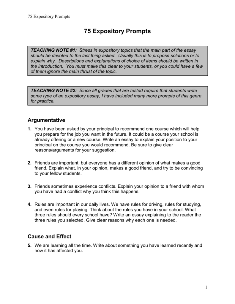 Expository Essay Topic Suggestions, Writing Recommendations, and Test Documents