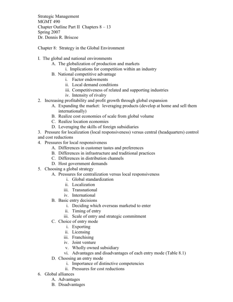 Strategic Mgmt 490 Chptr Outline Part II 8-13.doc