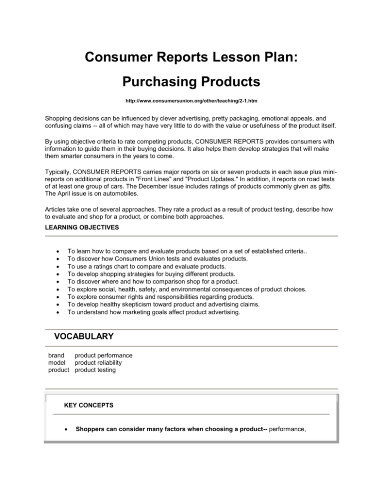 Consumer Reports Lesson Plan Comparing Products.doc