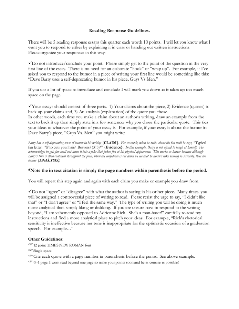 Reading Response Guidelines