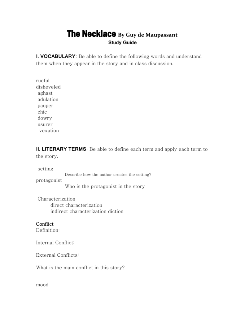 The Necklace by Guy de Maupassant - Vocabulary: Need to keep track of  vocabulary? Create a vocabul… | Vocabulary lesson plans, Vocabulary  lessons, Situational irony