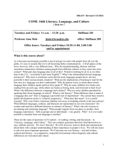 DRAFT Revised 1/13/2014 COML 166b Literacy, Language, and