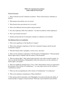 POLS 121 American Government Study Guide for First Exam