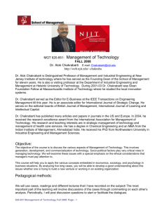 MGT 620-851: Management of Technology