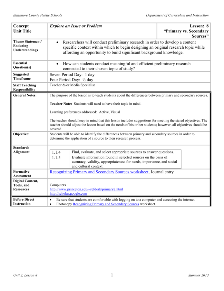 Teaching Suggestions Baltimore County Public Schools Teaching Suggestions Baltimore County Public Schools