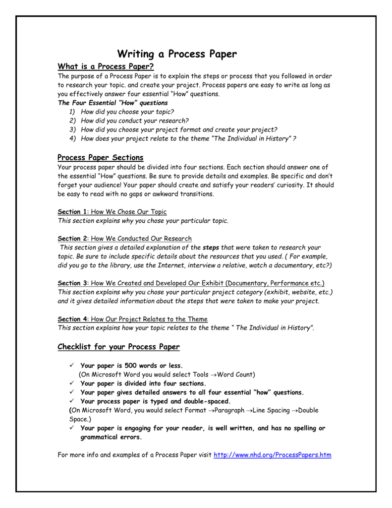 Writing A Process Paper Doc Department Of Social Sciences