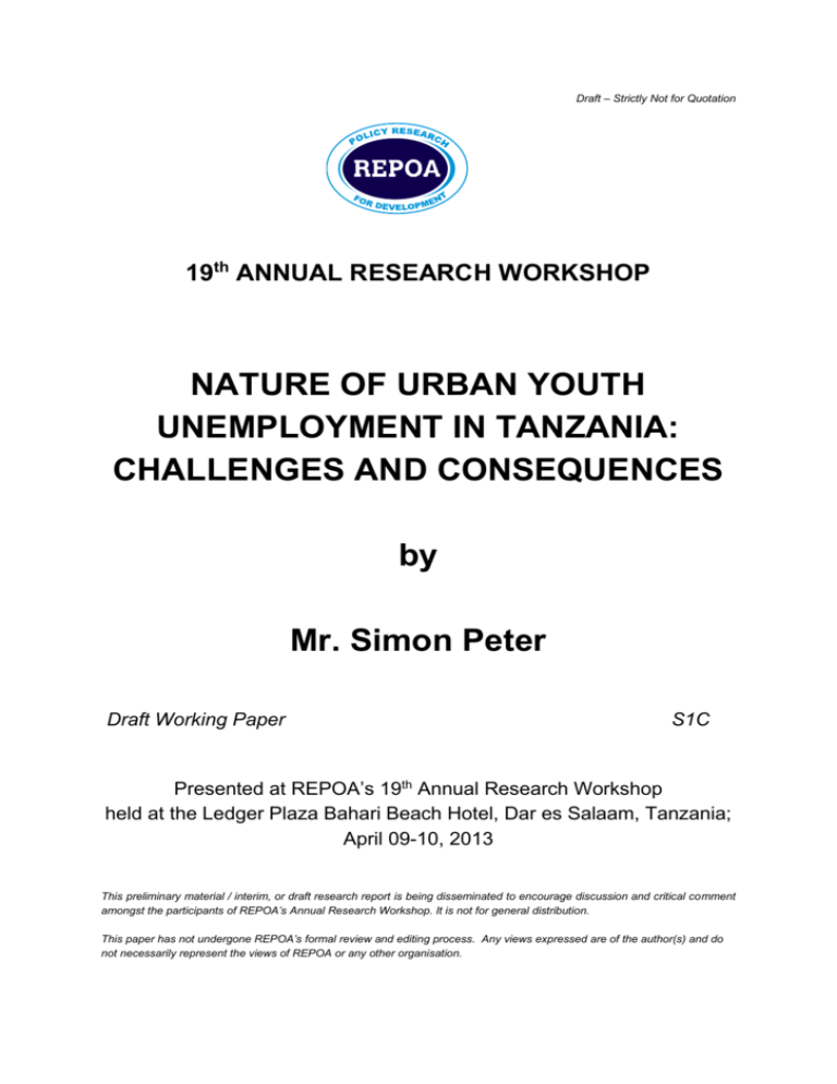 7 0 The Magnitude Of Urban Youth Unemployment In