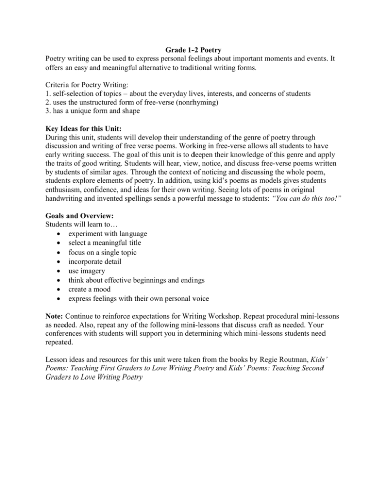 Poetry Unit Grades 1 2 doc