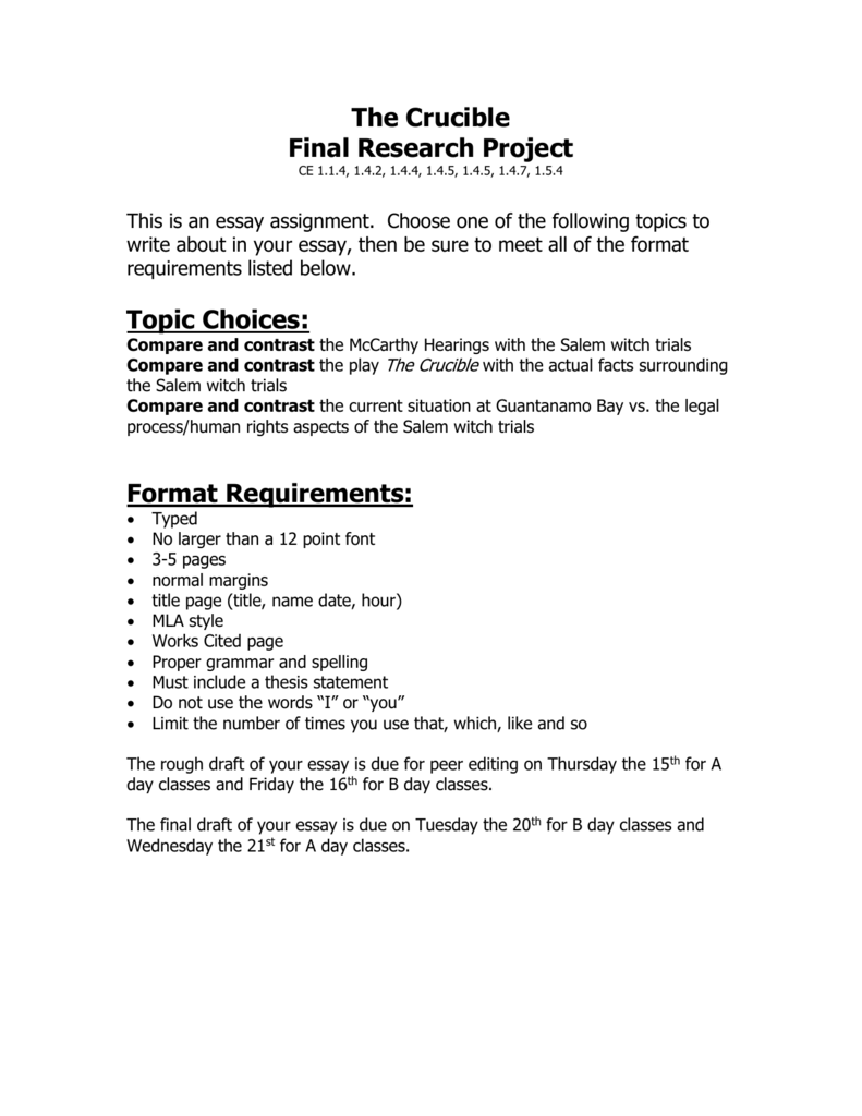 the crucible research paper topics