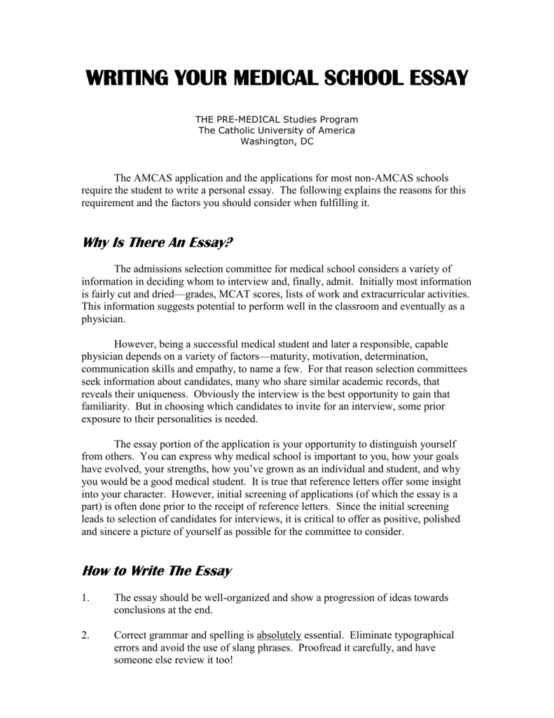 Writing Your Medical School Essay Office Of Career Services