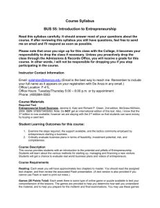 Course Syllabus BUS 55: Introduction to Entrepreneurship Read this