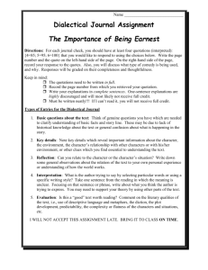 Name Dialectical Journal Assignment The Importance of Being
