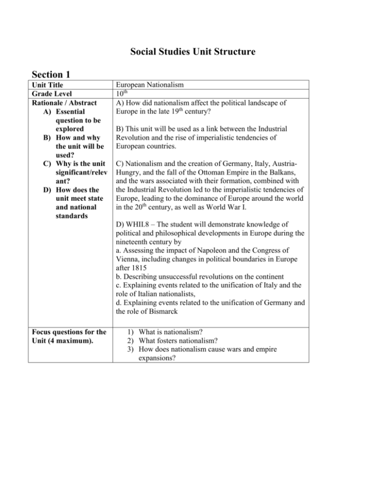 Rise of Nationalism in Europe worksheet