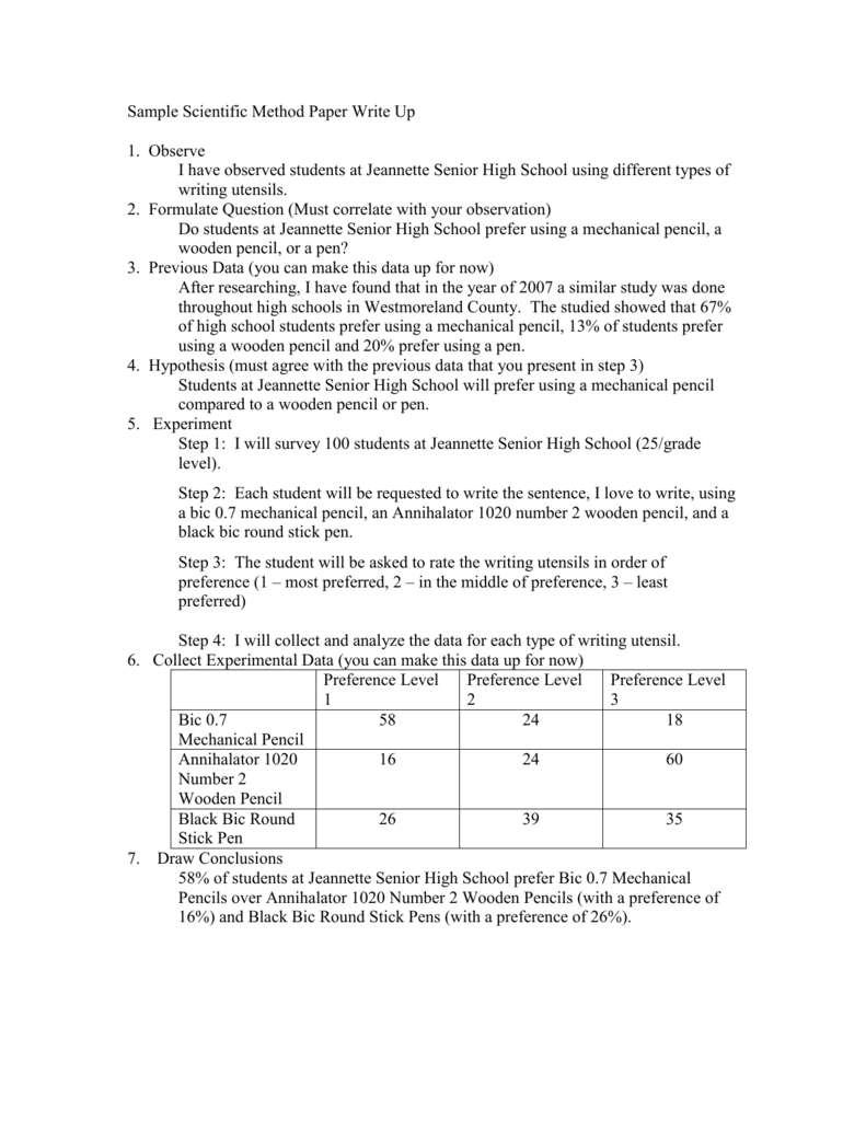 Sample Scientific Method Paper Write Up