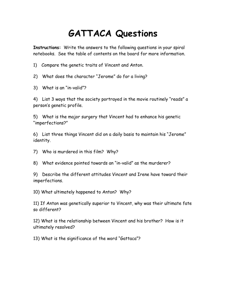 gattaca viewing questions answers