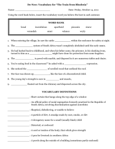 "The Train from Rhodesia" Vocabulary Worksheet