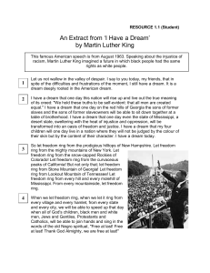 An Extract from `I Have a Dream` by Martin Luther King