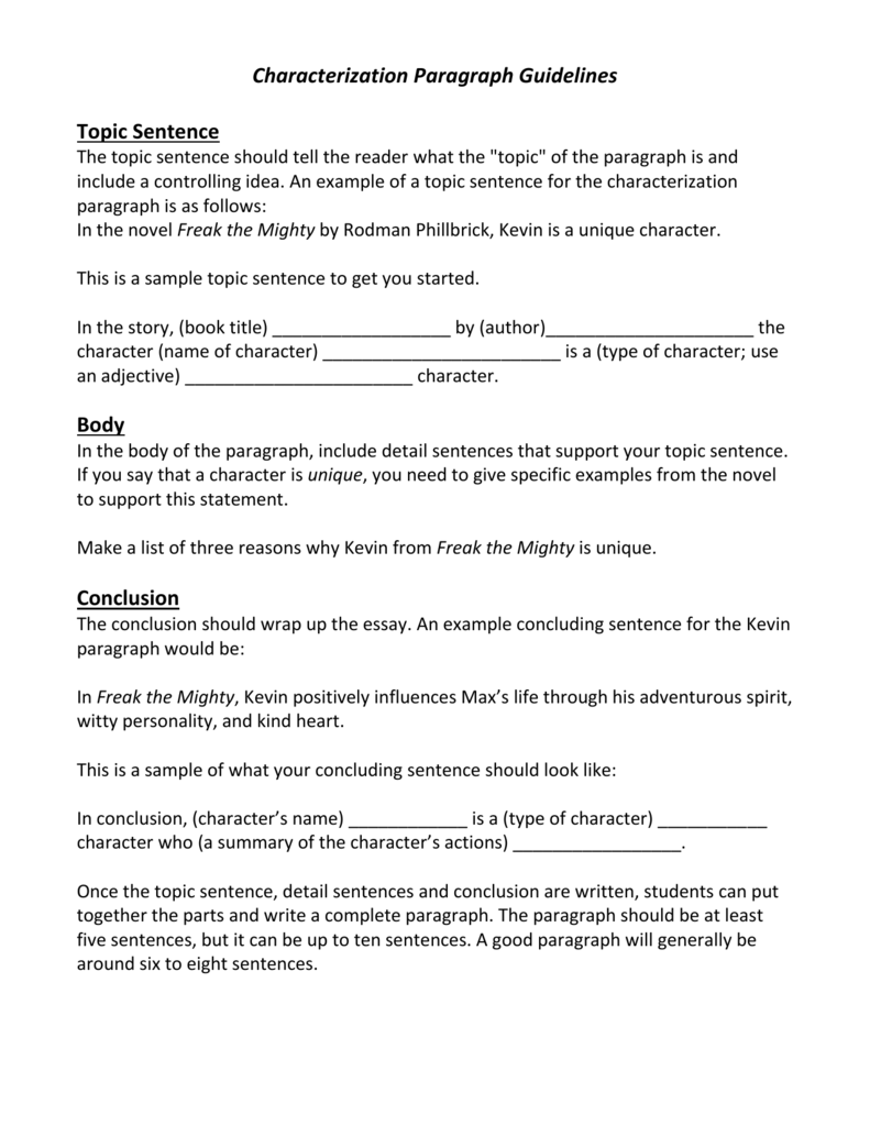 characterization-paragraph-guidelines-topic-sentence-the-topic