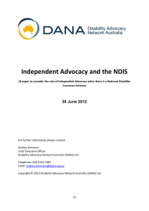Independent Advocacy and the NDIS (A paper to consider the role of
