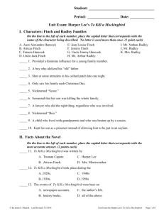 I. Characters: Finch and Radley Families