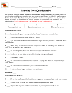 Learning Style Questionnaire
