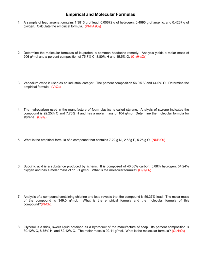 Determining Molecular Formula Worksheet - Promotiontablecovers