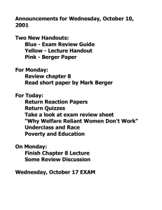 Lecture Overheads for Wednesday, October 10