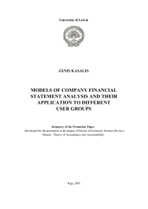 Jānis Kasalis. Models of company financial statement analysis and