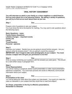Oral History Assignment & Rubric - Grade 7 Language Arts