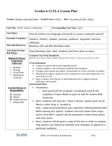 Ferndale ELA 6 Lesson Plan Task 2 by Hawley