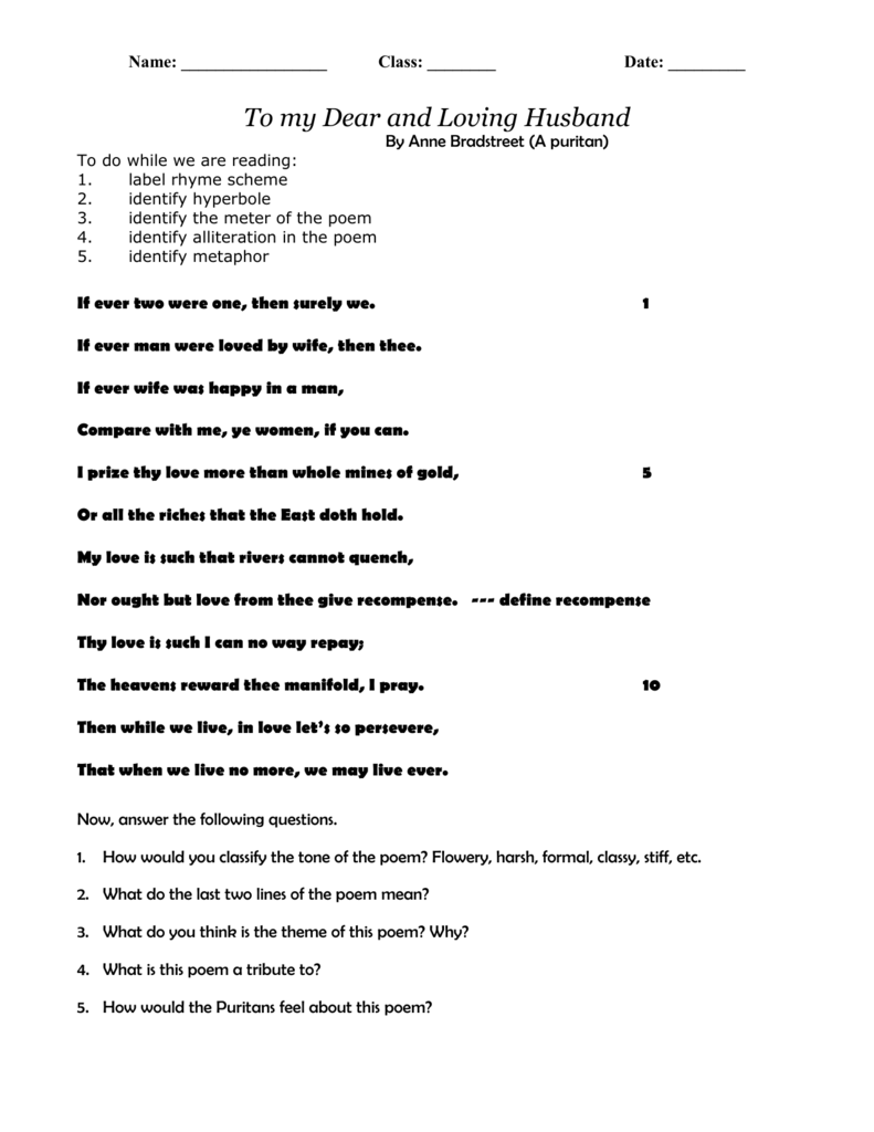 What Is The Meter Of Poem To My Dear And Loving Husband Analysis 