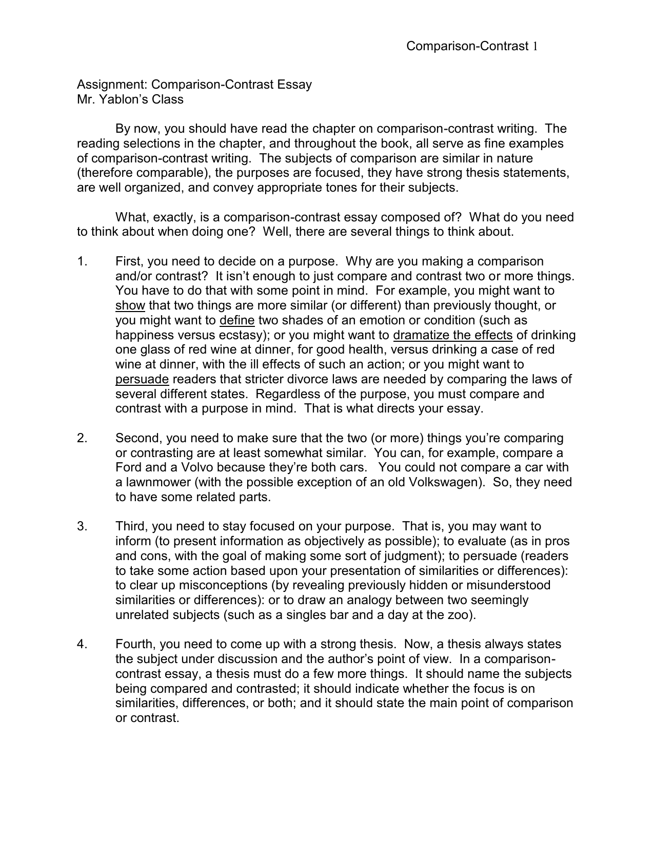 compare and contrast essay subjects