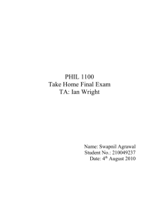 PHIL 1100 Take Home Final Exam TA: Ian Wright Name: Swapnil