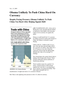Obama Unlikely To Push China Hard On Currency