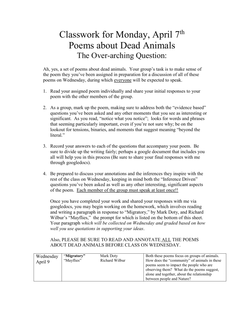 Poems About Dead Animals