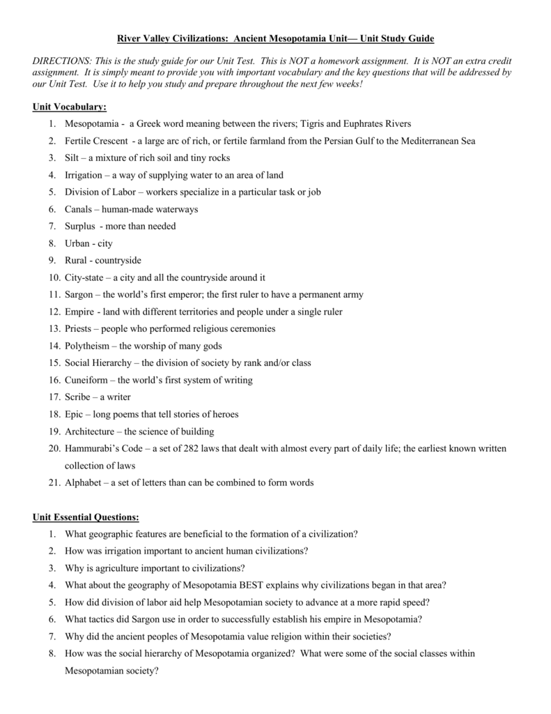 Mesopotamia Study Guide doc Mesopotamia Study Guide doc