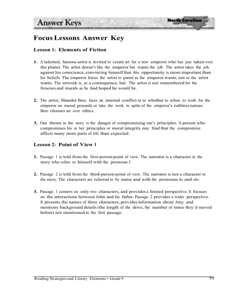 Focus Lessons Answer Key Lesson 221: Elements of Fiction 221. A Throughout Point Of View Worksheet 11