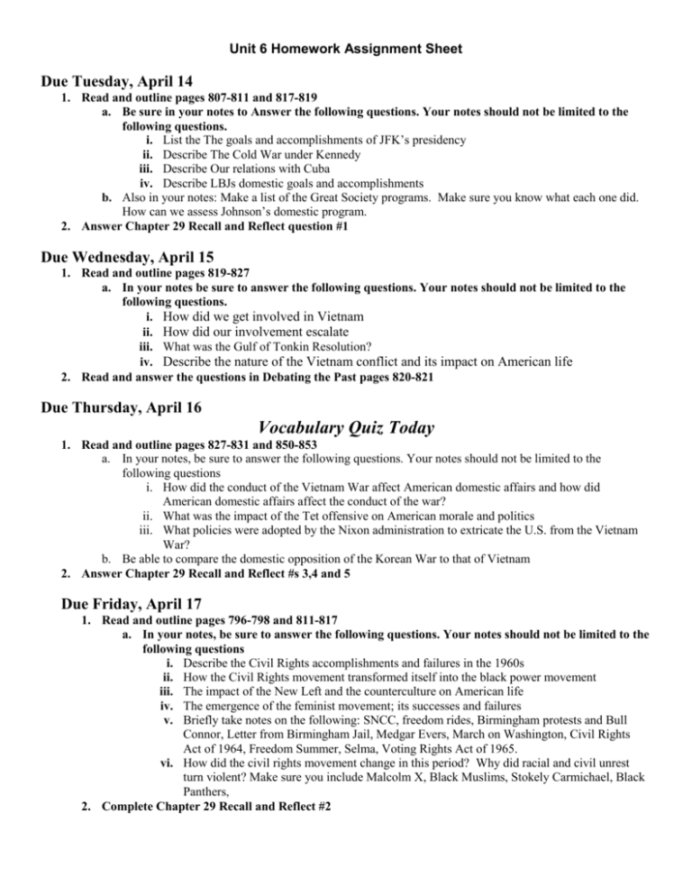 homework assignment examples