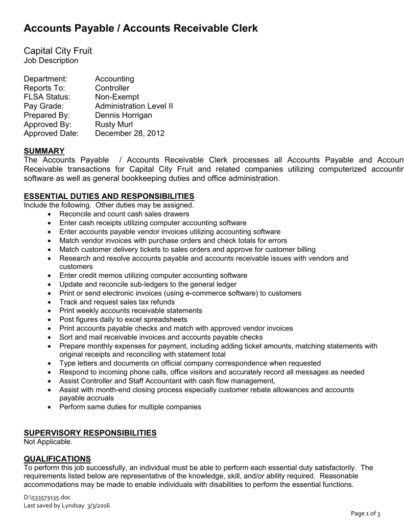 Accounts Payable Clerk Job Description