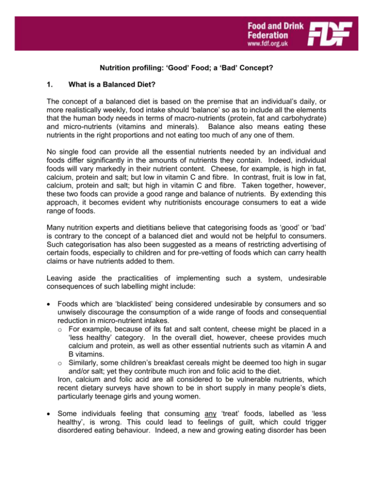 Nutrition Profiling Good And Bad Food